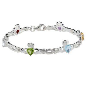 QVC Sterling Claddagh Multi-Gem Bracelet 7.25"
